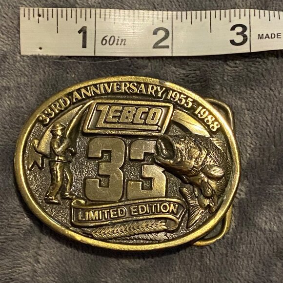 Zebco 33 33rd Anniversary 1955-1988 Limited Edition Brass Belt Buckle Fishing Th - Picture 2 of 14